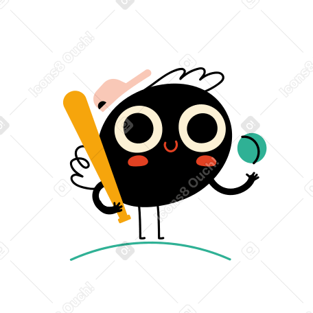 The character holds a bat and a baseball ball Illustration in PNG, SVG