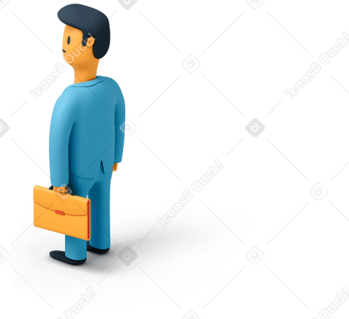 3D Punto di vista posteriore di un uomo con la valigetta che guarda a sinistra PNG, SVG