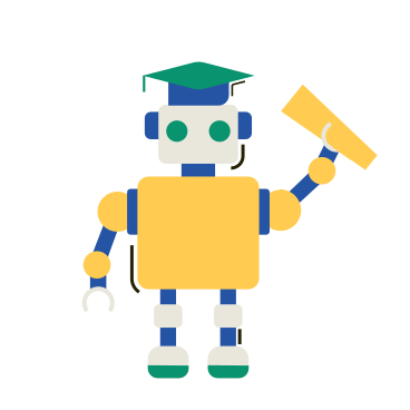Robot graduándose y obteniendo diploma PNG, SVG