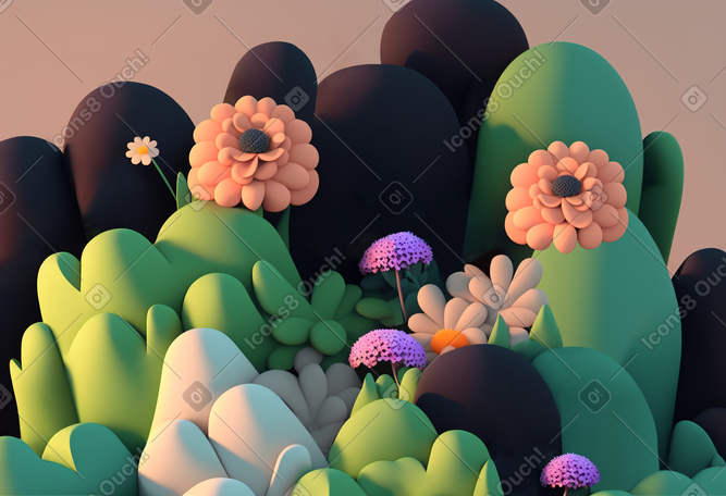 3d卡通花组成 PNG, SVG