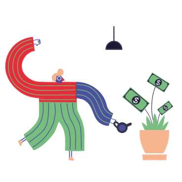 Man watering a money plant in pot PNG, SVG