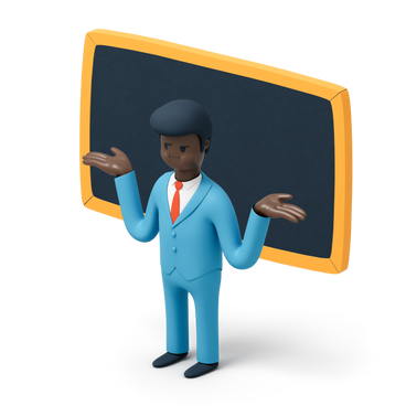 Man is suit throwing his hands up in front of blackboard PNG, SVG