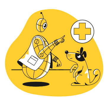 Robot working as a vet and treating a dog PNG, SVG