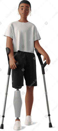 3D young woman with prosthetic leg PNG, SVG