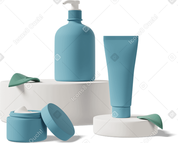 3D blue skincare bundle Illustration in PNG, SVG