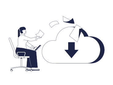 Женщина отправляет документы в облачное хранилище в PNG, SVG