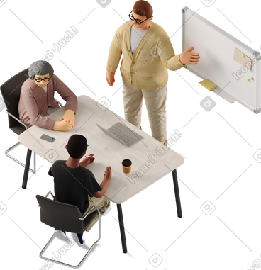 Three employees working at a table PNG, SVG