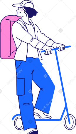 courier girl on scooters with backpacks PNG, SVG
