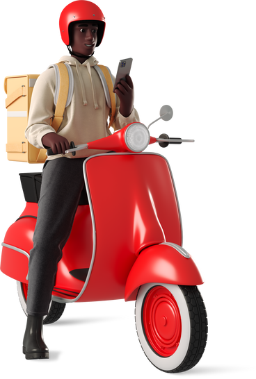 man on a moped with a phone PNG, SVG