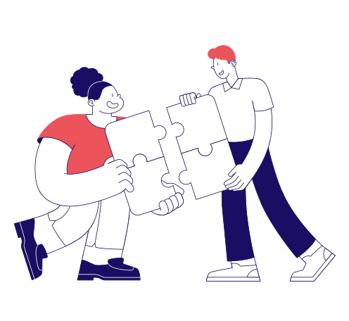 Woman and a man put the puzzle together PNG, SVG