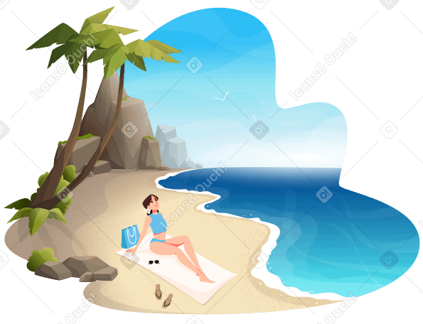 Woman relaxing on the beach Illustration in PNG, SVG