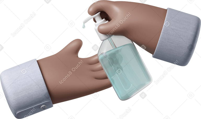 3D Brown skin hands using sanitizer Illustration in PNG, SVG