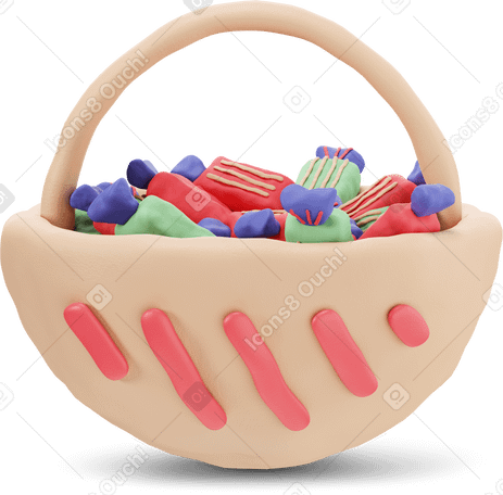 3D Halloween basket with sweets Illustration in PNG, SVG