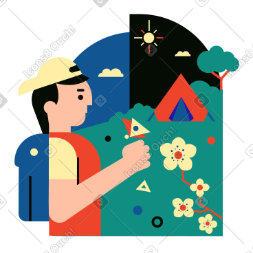 男子徒步旅行时偶遇蝴蝶 PNG, SVG