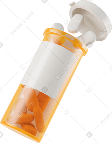3D opened yellow bottle of pills PNG, SVG