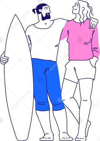 man and woman with surfboard Illustration in PNG, SVG