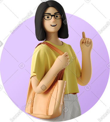 拎着袋子朝上的年轻女子 PNG, SVG