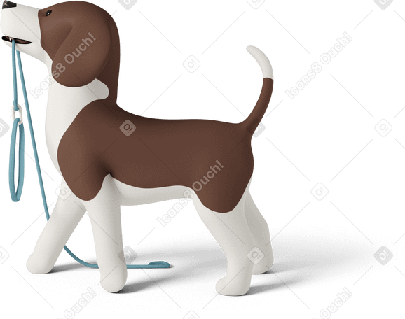3D dog walking and carrying leash Illustration in PNG, SVG