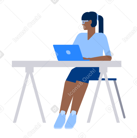 Ilustración animada de Mujer sentada en una mesa en GIF, Lottie (JSON), AE