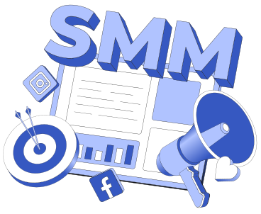 Schriftzug smm mit megaphon, ziel und social-media-inhaltstext PNG, SVG
