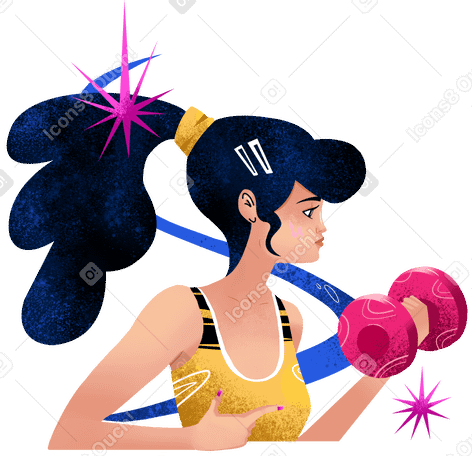 Woman does sports with dumbbells Illustration in PNG, SVG