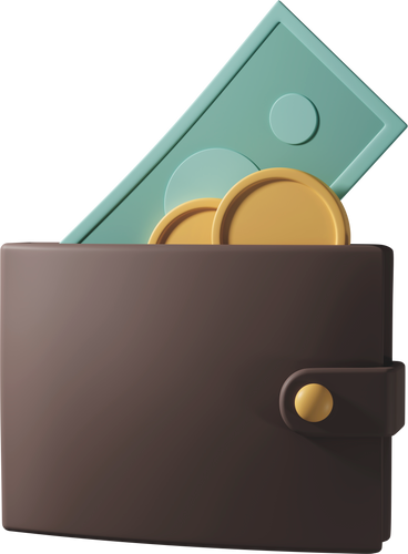Brown wallet with money PNG, SVG
