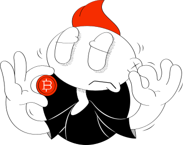 guy with bitcoin in hand PNG, SVG