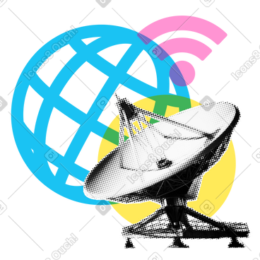 具有 wifi 和地球标志的卫星网络架构 PNG, SVG