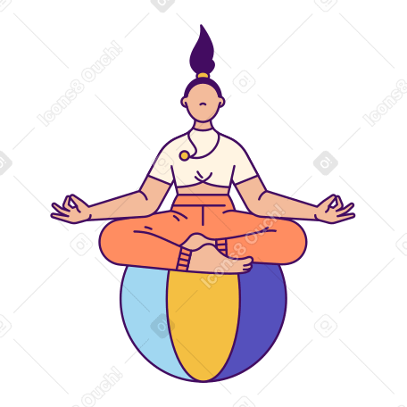 Woman meditating on a ball animated illustration in GIF, Lottie (JSON), AE