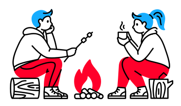 Man and woman sitting around a campfire PNG, SVG