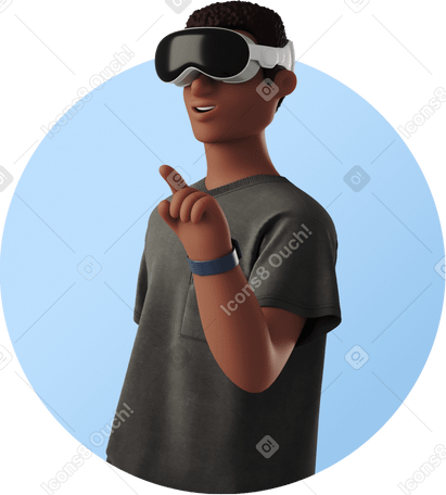 3D Молодой человек смотрит что-то в очках виртуальной реальности в PNG, SVG
