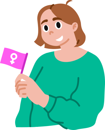 Young woman smiling and holding flag with female sign в PNG, SVG