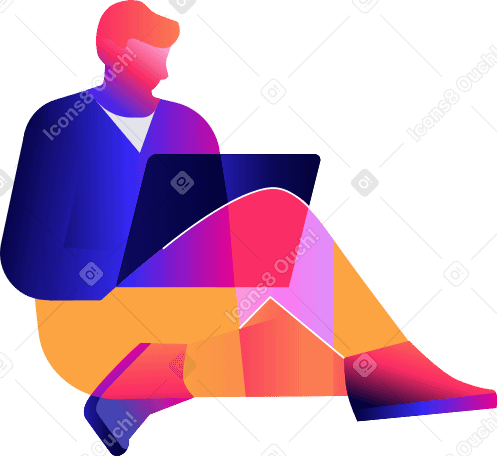 바닥에 앉아 노트북을 들고 있는 남자 PNG, SVG