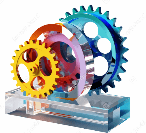 3D abstract sculpture with colorful gears PNG, SVG