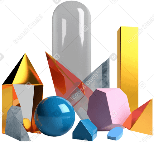 3D Escultura colorida abstrata com formas de vidro PNG, SVG