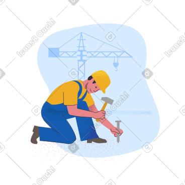 男性建筑工在建筑工地锤钉子 PNG, SVG