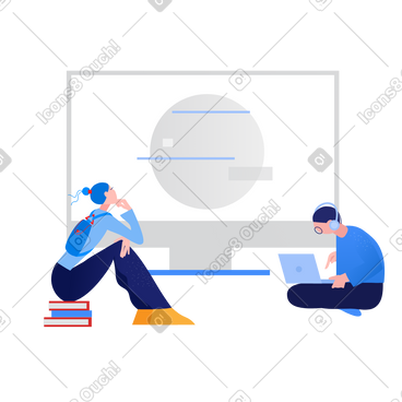 People engaged in internet education animated illustration in GIF, Lottie (JSON), AE