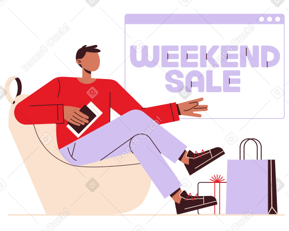 Lettering Weekend Sale in browser with packages and boxes text PNG, SVG