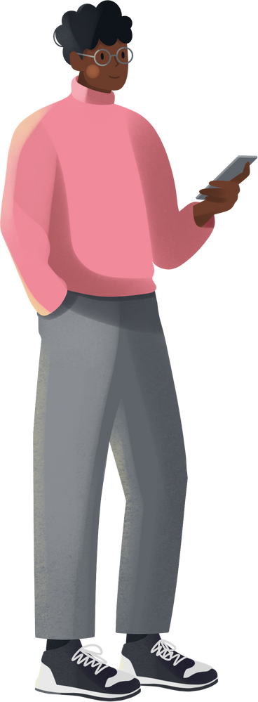 young man standing with a phone PNG, SVG