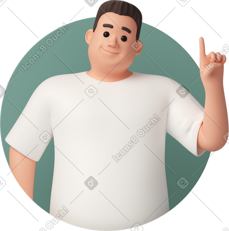 3D 男人头像指向上方 PNG, SVG