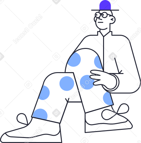 seated man wearing glasses and blue hat PNG, SVG