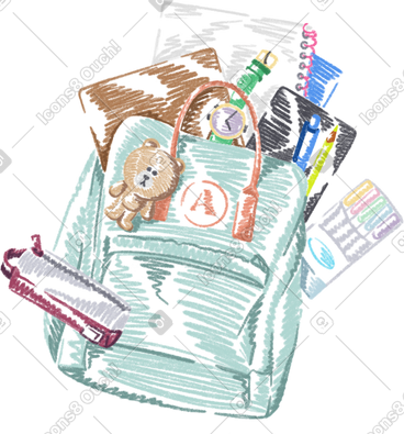 School backpack with things PNG, SVG