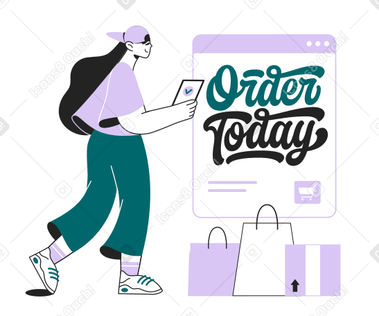 Lettering Order Today with girl paying for goods PNG, SVG