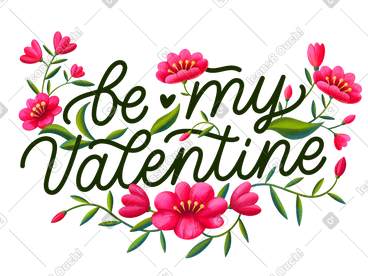 Lettering Be my Valentine intertwined with flowers text PNG, SVG