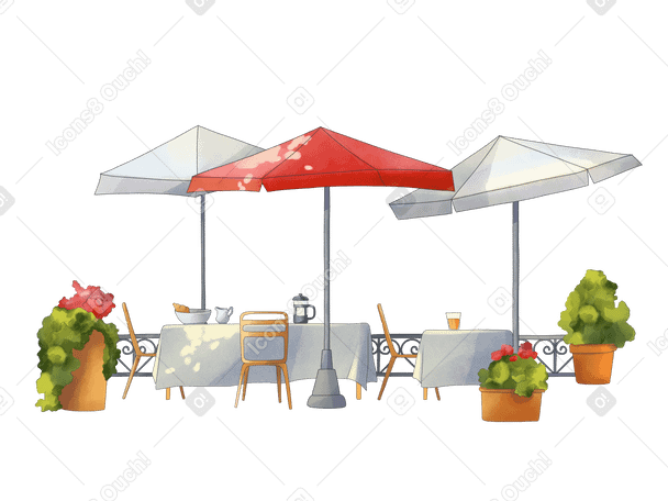 Street cafe with umbrellas Illustration in PNG, SVG