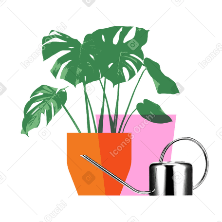 home plant in a pot and watering can PNG、SVG