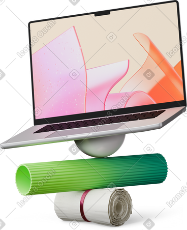 Front view of laptop on abstract geometric shapes PNG, SVG