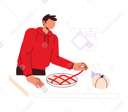 Мужчина готовит тыквенный пирог в PNG, SVG