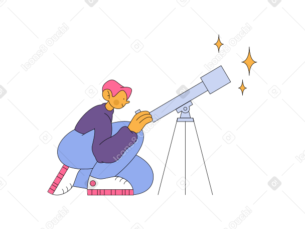 Man observing stars with telescope PNG, SVG