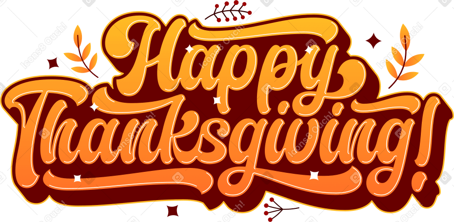 lettering happy thanksgiving day with a stars and foliage text PNG, SVG